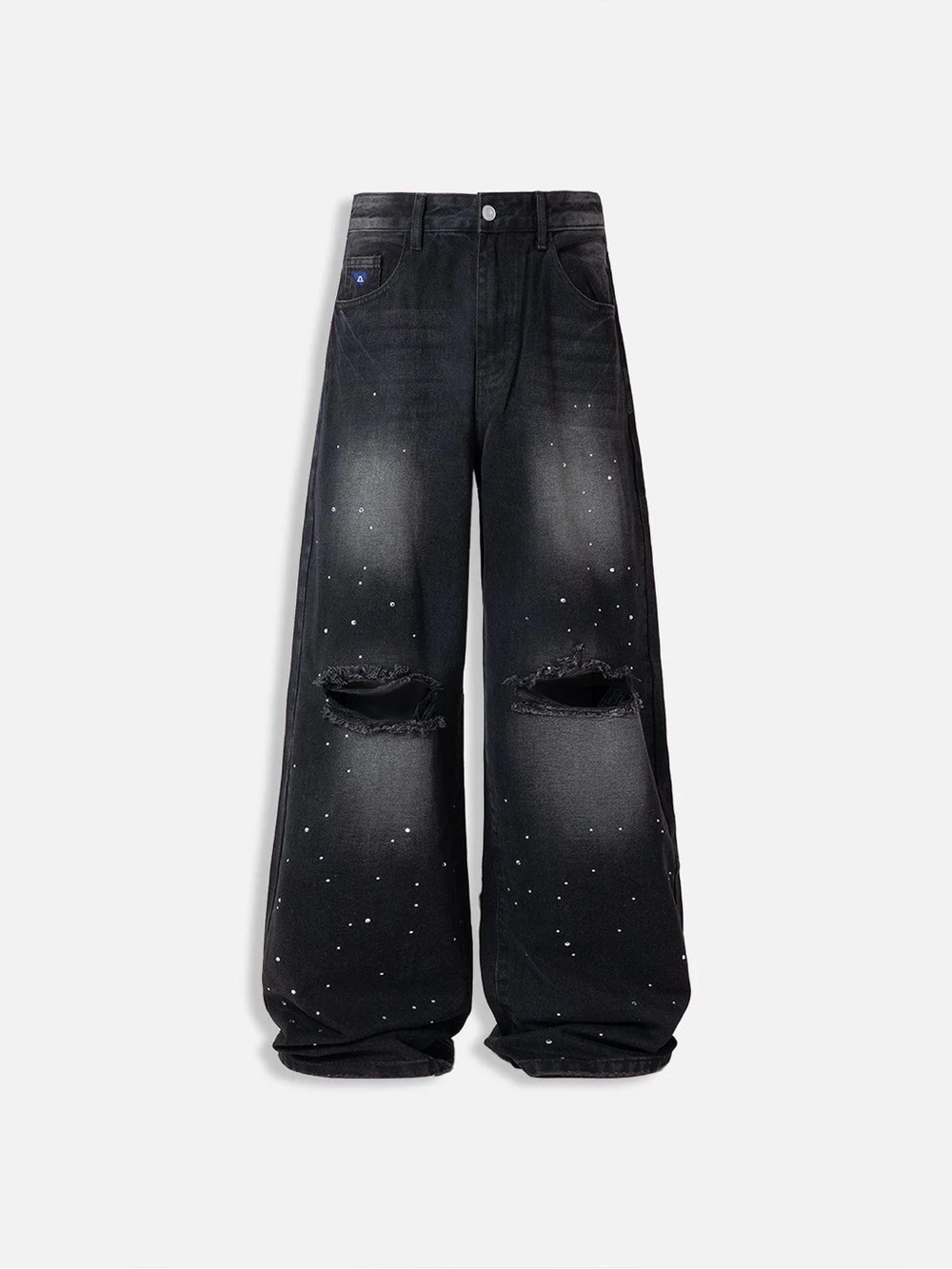 Aelfric Eden Rhinestone Distressed Baggy Jeans (high waisted) - Size 26 - Black